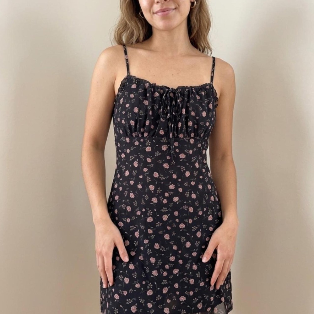 Ultra Flirt Black Floral Milkmaid Mini Dress | Cottagecore | Size M